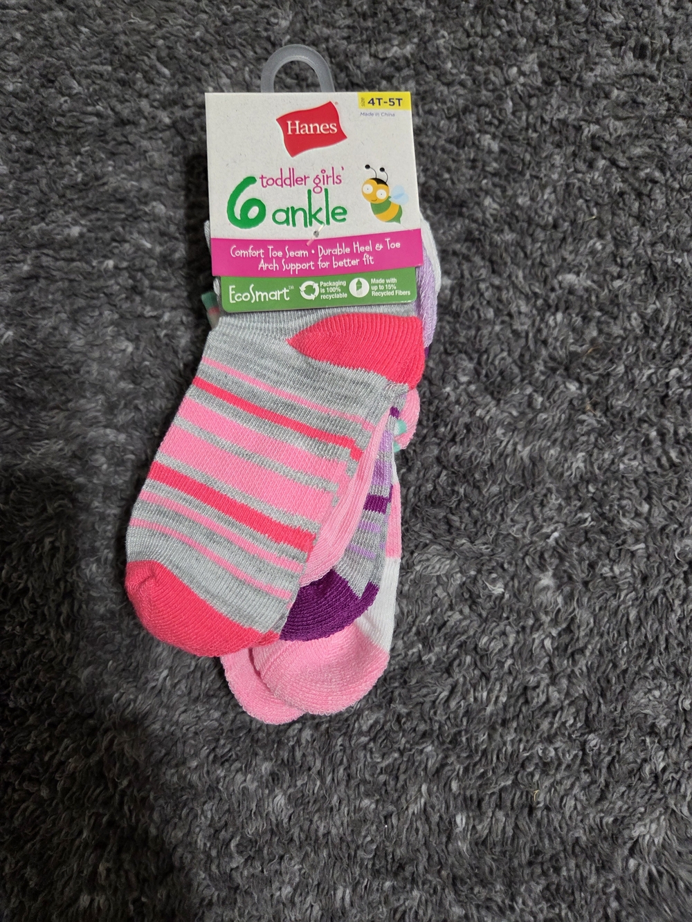 Hanes Toddler Girls 6-Pack Ankle Socks - Pink, Gray, Purple